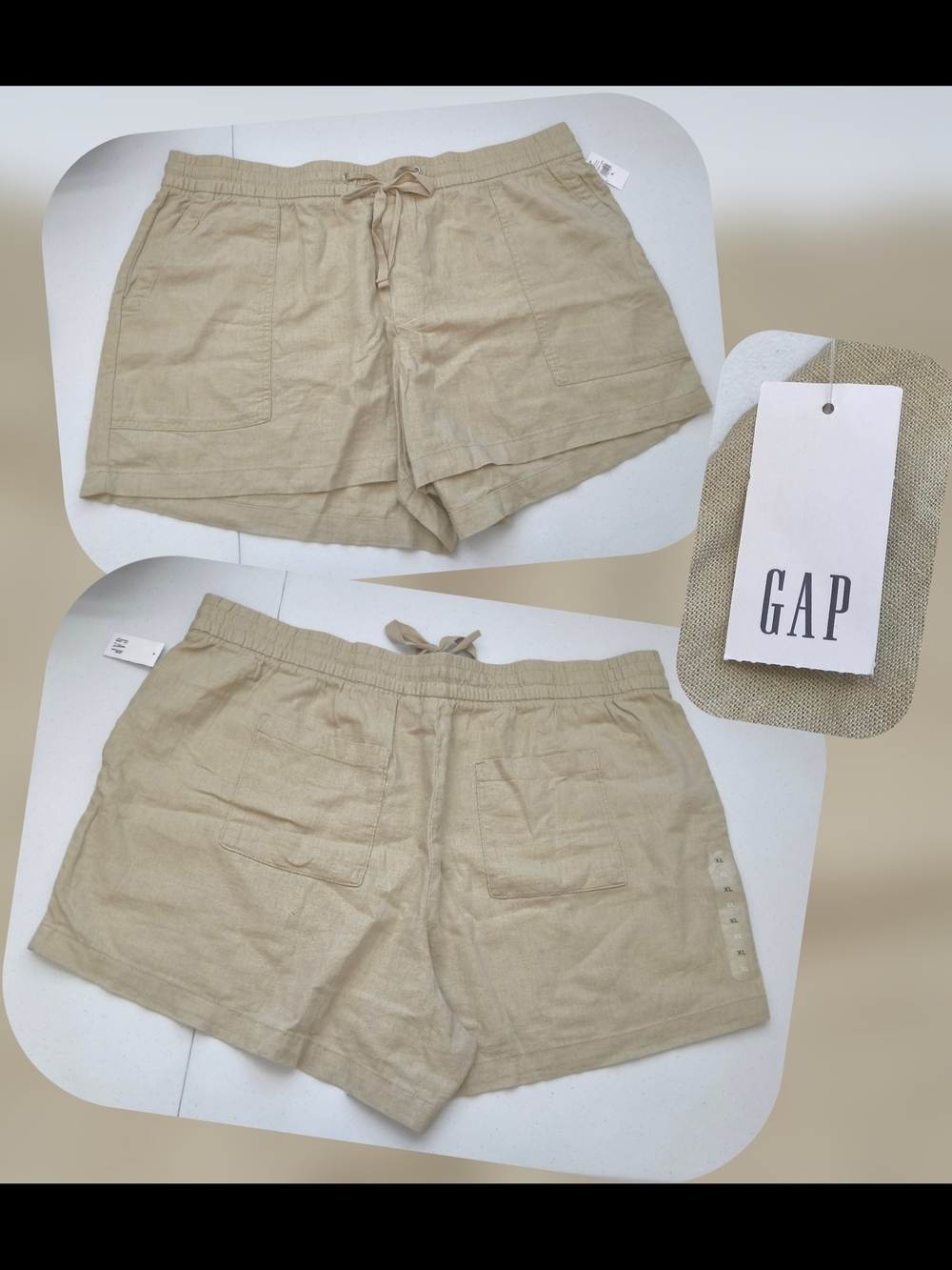 GAP Women's Beige Drawstring Linen-Blend Shorts Size XL (Nwts)